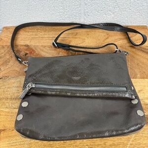 Hammitt Los Angeles Patent Leather Foldover Crossbody Bag Gray Studded
